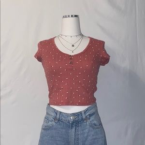 Rust Flowered Short Sleeve Top